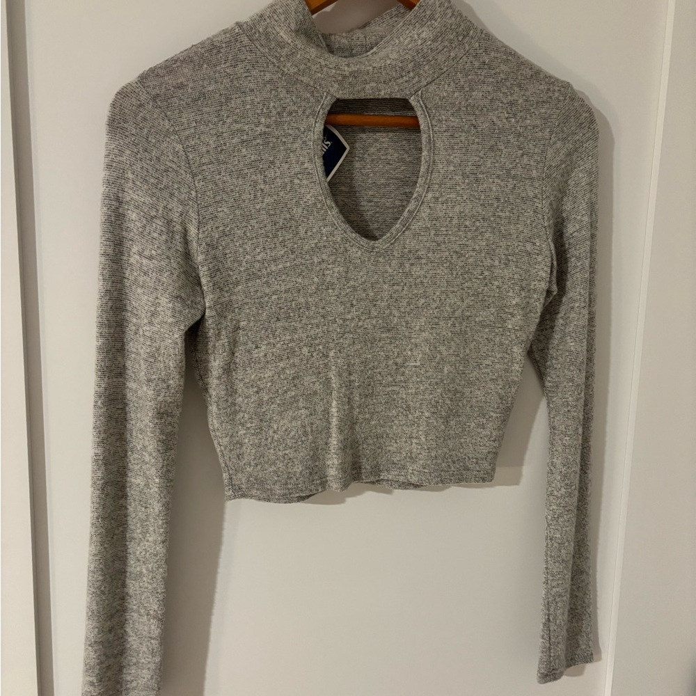 Acemi Gray Cutout Long Sleeve Women's Sweater
